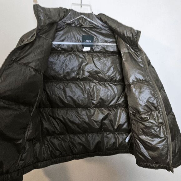 J. Crew Down Filled Full Zip Puffer Coat Nylon Jacket 31405 Women's Olive Green - Picture 5 of 6